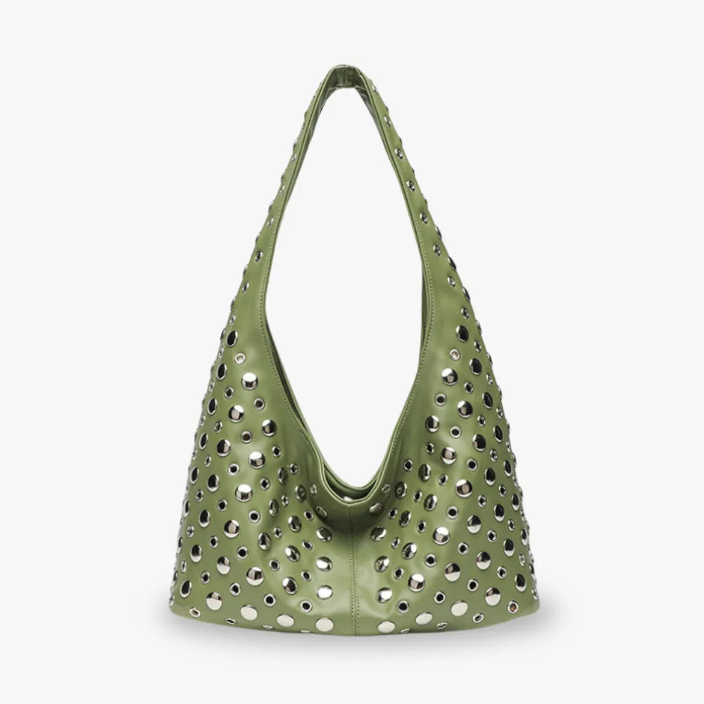 Sac hobo en simili cuir à rivets métalliques
