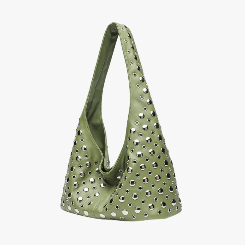 Sac hobo en simili cuir à rivets métalliques