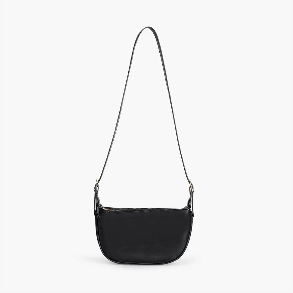 Sac demi-lune porté épaule en simili cuir lisse