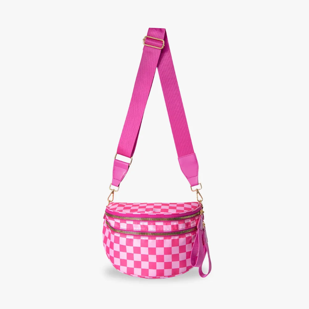 Sac bandoulière à damier en nylon déperlant