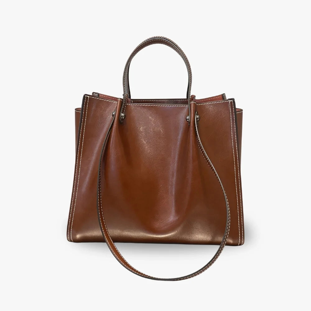 Sac cabas en cuir véritable à trois compartiments