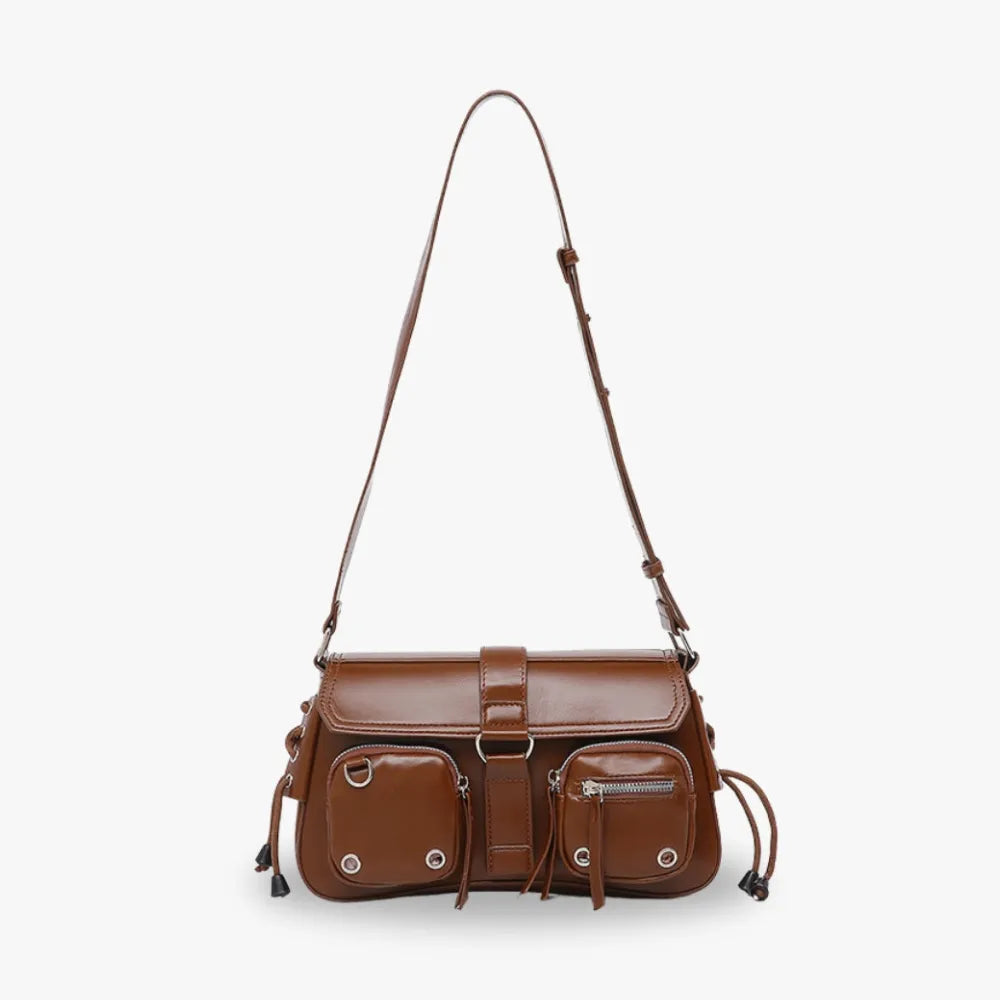 Petit sac bandoulière à rabat et poches zippées