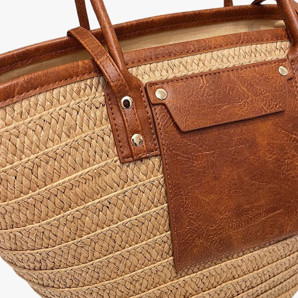 Sac cabas tressé en paille à double anse