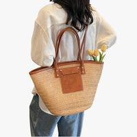 Sac cabas tressé en paille à double anse
