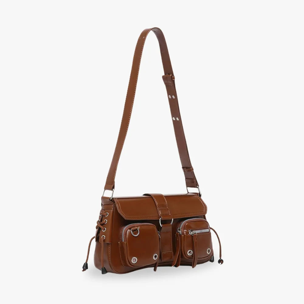 Petit sac bandoulière à rabat et poches zippées