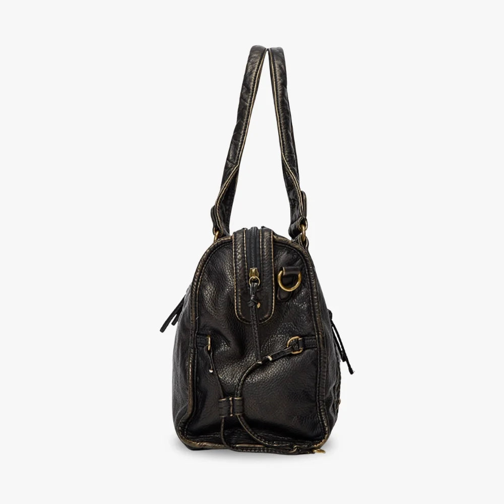 Sac bandoulière en simili cuir grainé à bords bronze