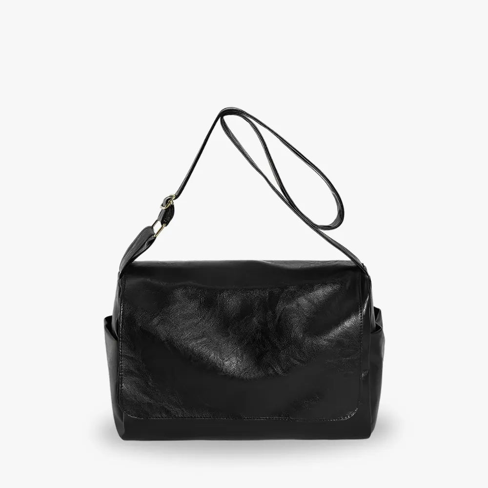 Sac cabas en simili cuir à rabat et bandoulière