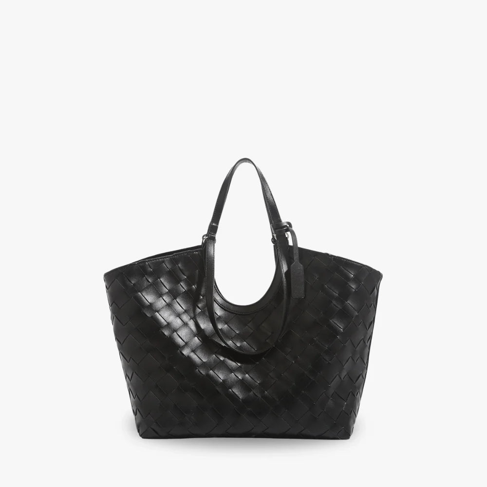 Sac cabas tressé en simili cuir avec pochette