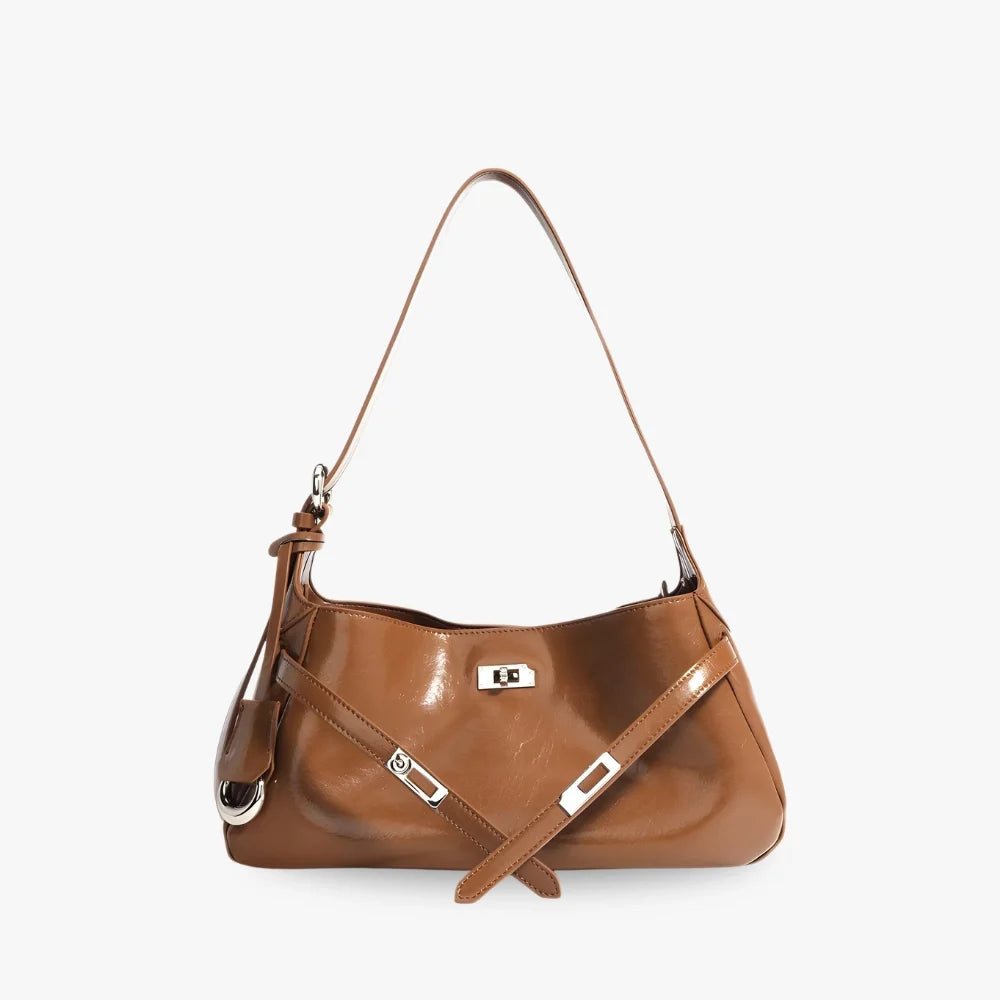 Sac à main coussin en cuir véritable à fermoir tournant