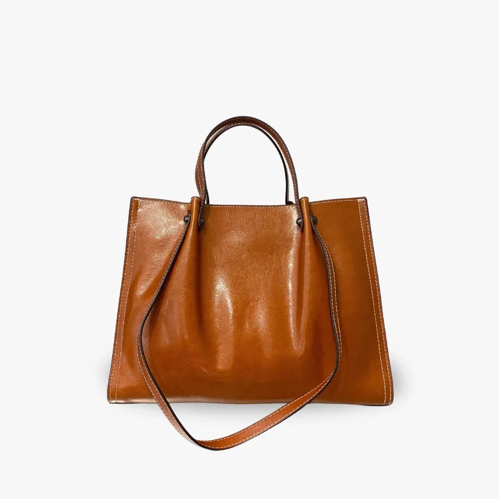 Sac cabas en cuir véritable à trois compartiments
