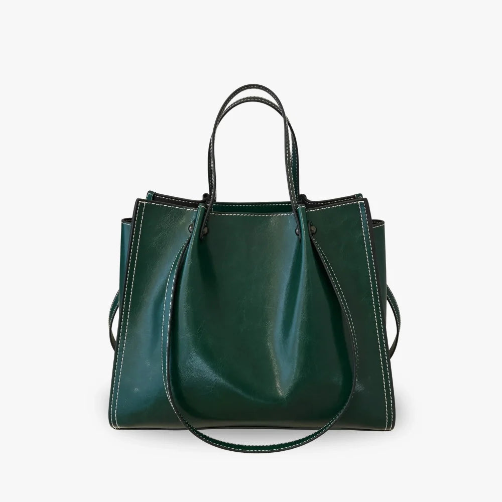 Sac cabas en cuir véritable à trois compartiments