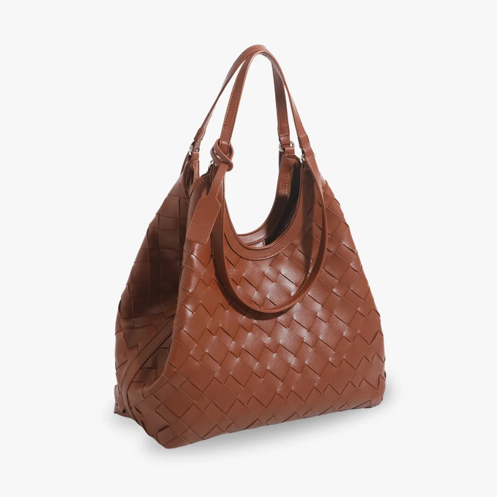 Sac cabas tressé en simili cuir avec pochette