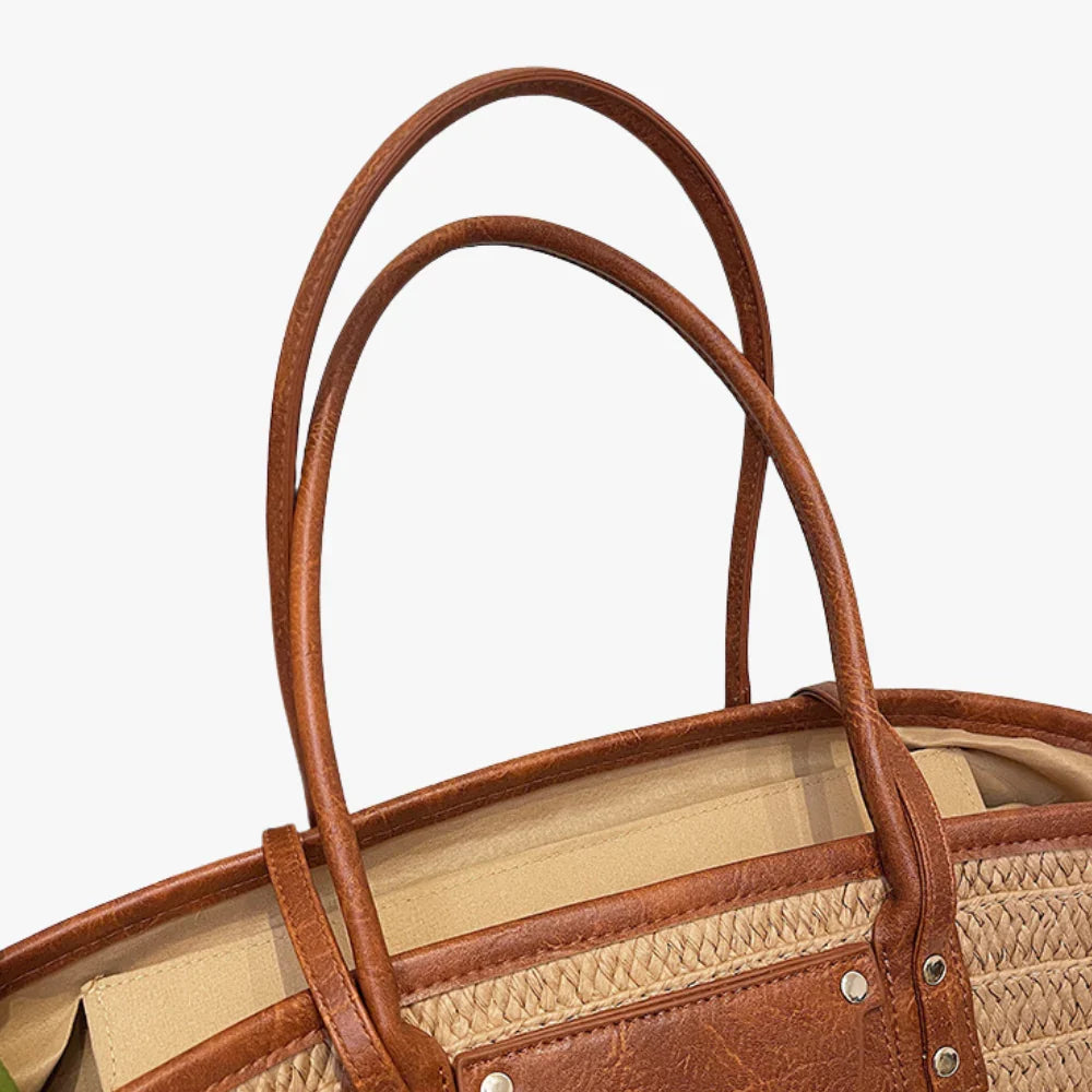 Sac cabas tressé en paille à double anse