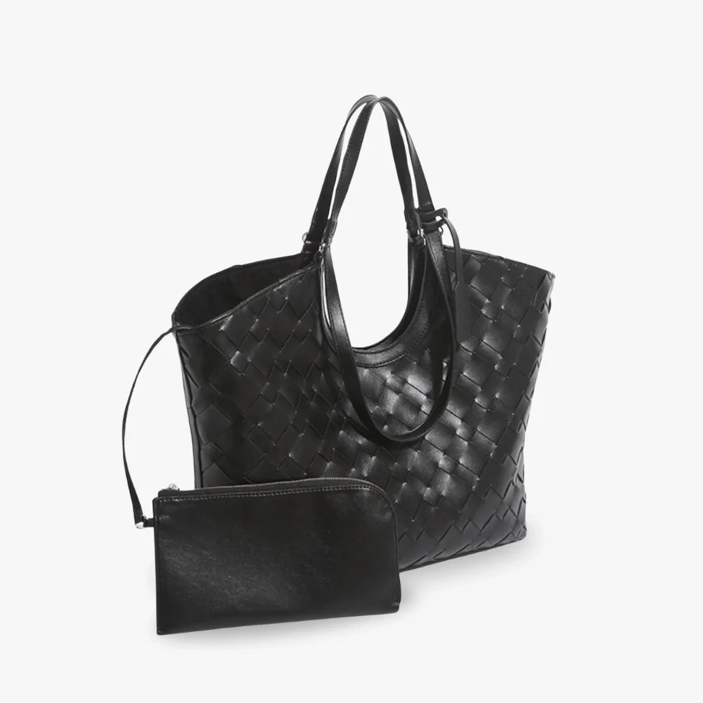 Sac cabas tressé en simili cuir avec pochette