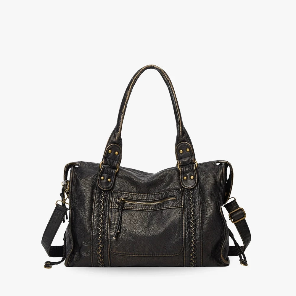Sac bandoulière en simili cuir grainé à bords bronze