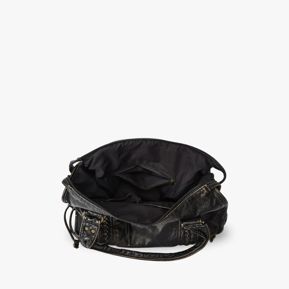 Sac bandoulière en simili cuir grainé à bords bronze