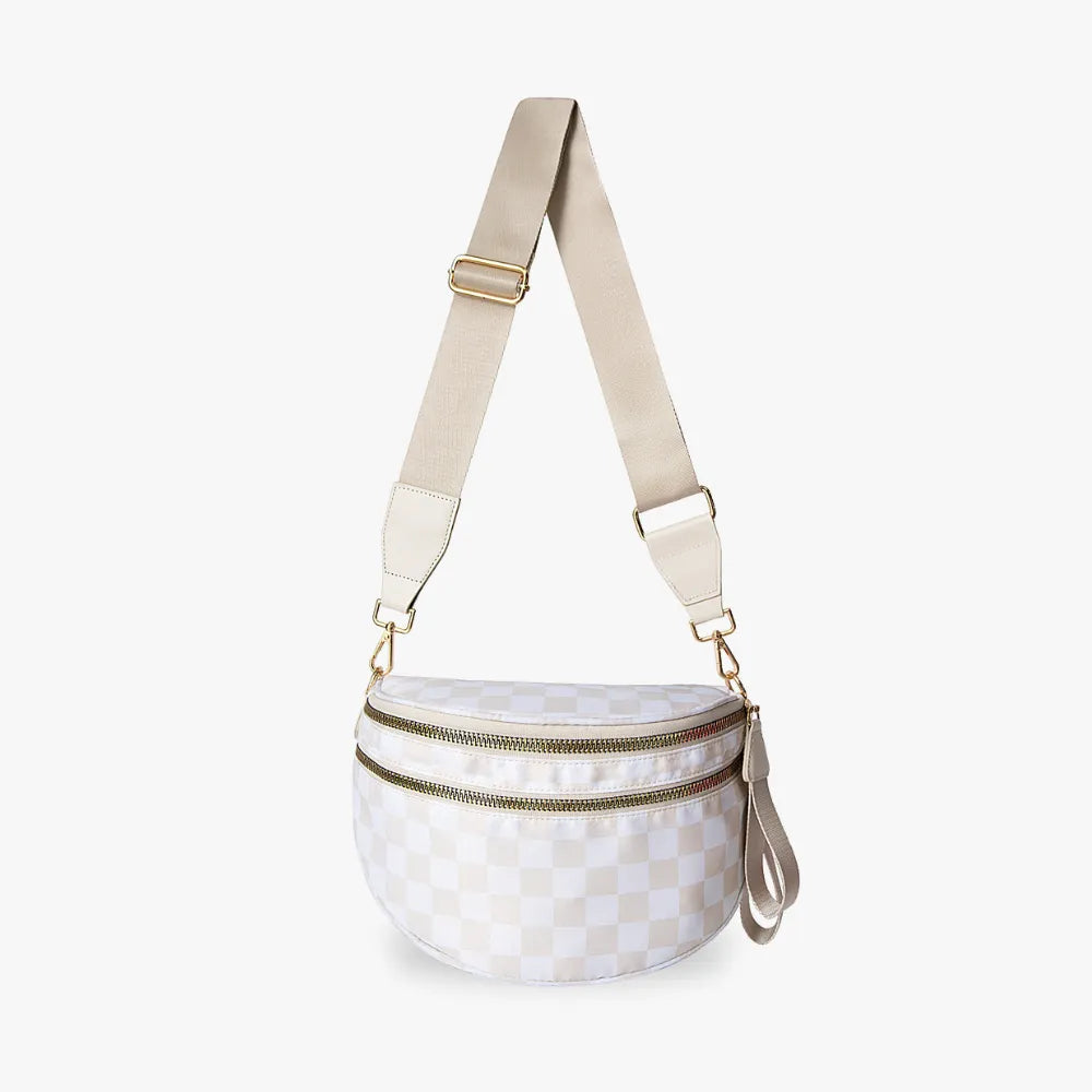 Sac bandoulière à damier en nylon déperlant