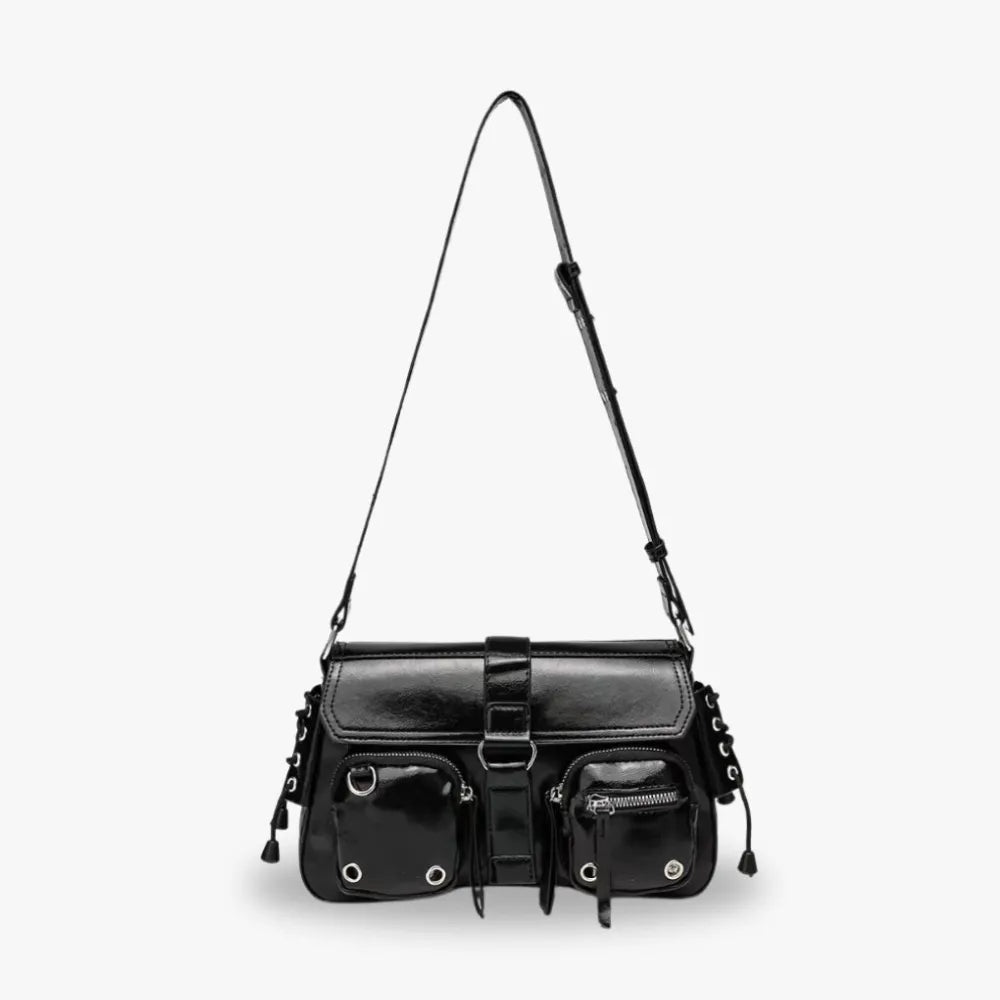 Petit sac bandoulière à rabat et poches zippées