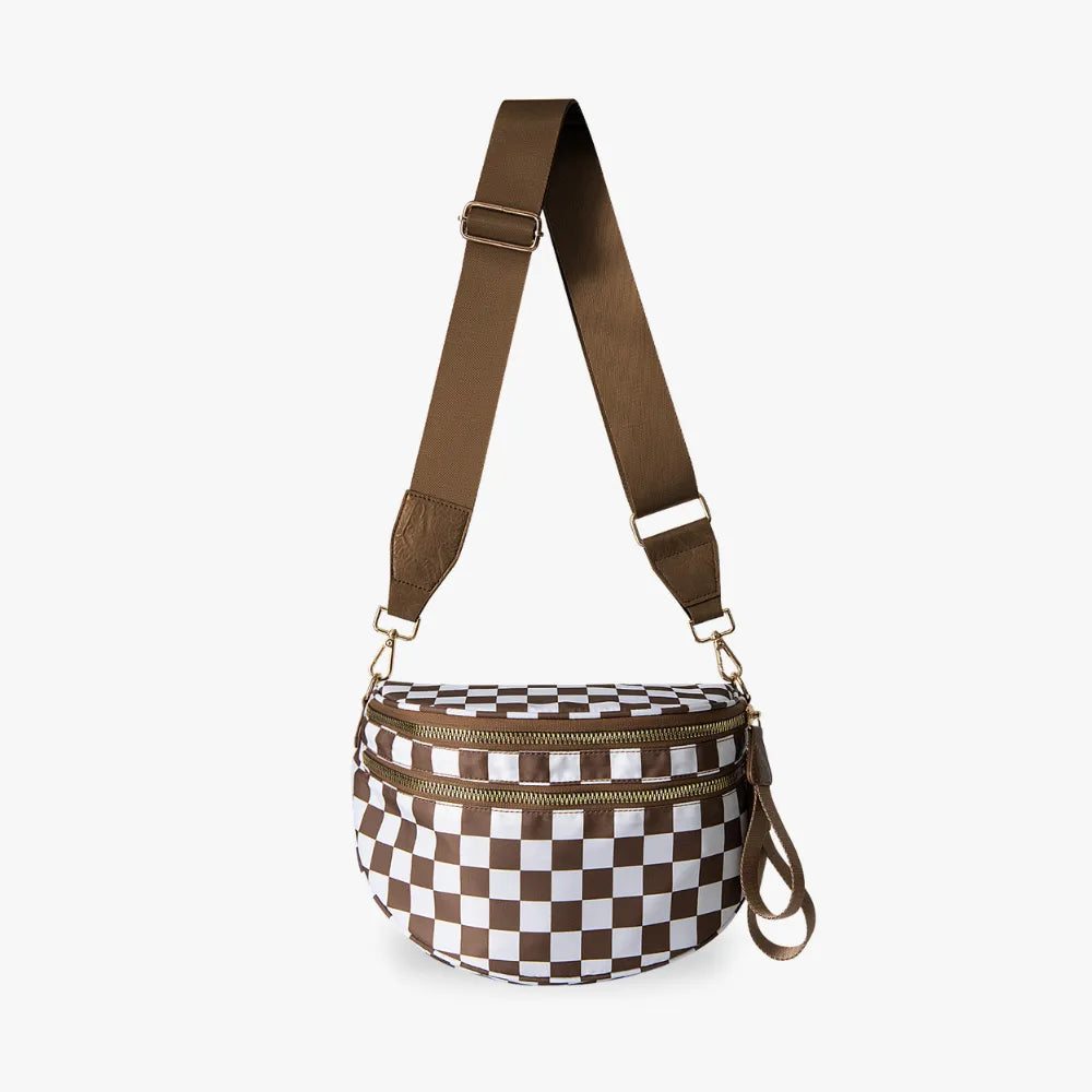 Sac bandoulière à damier en nylon déperlant