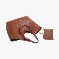 Sac cabas tressé en simili cuir avec pochette