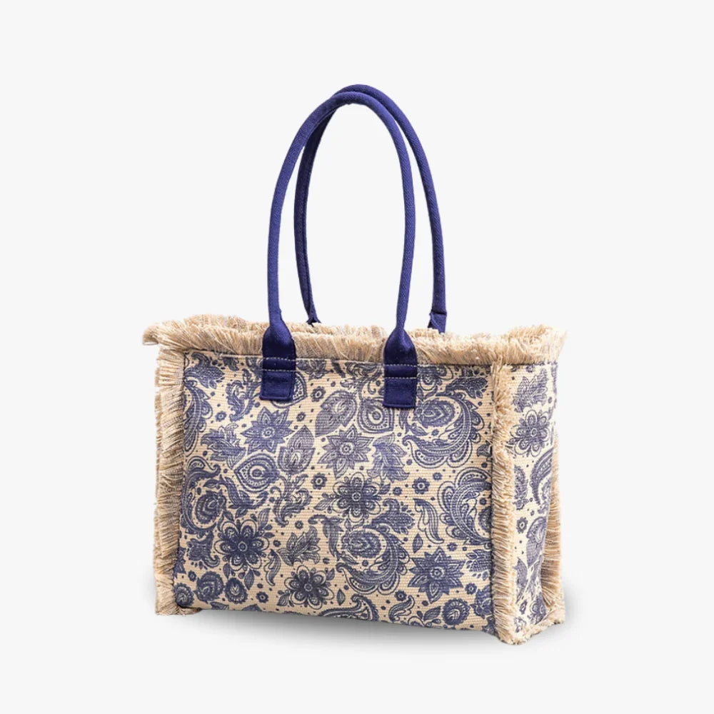 Sac cabas en toile texturée à motifs colorés