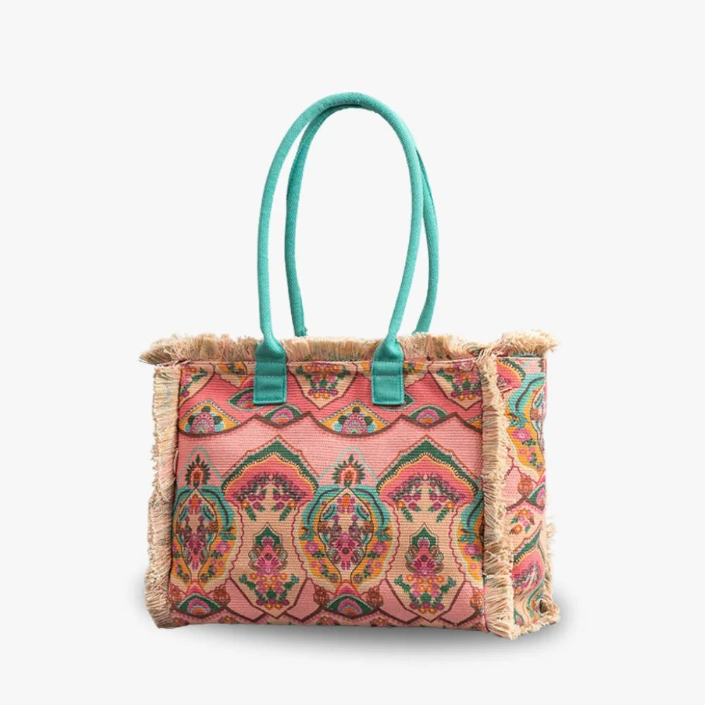 Sac cabas en toile texturée à motifs colorés