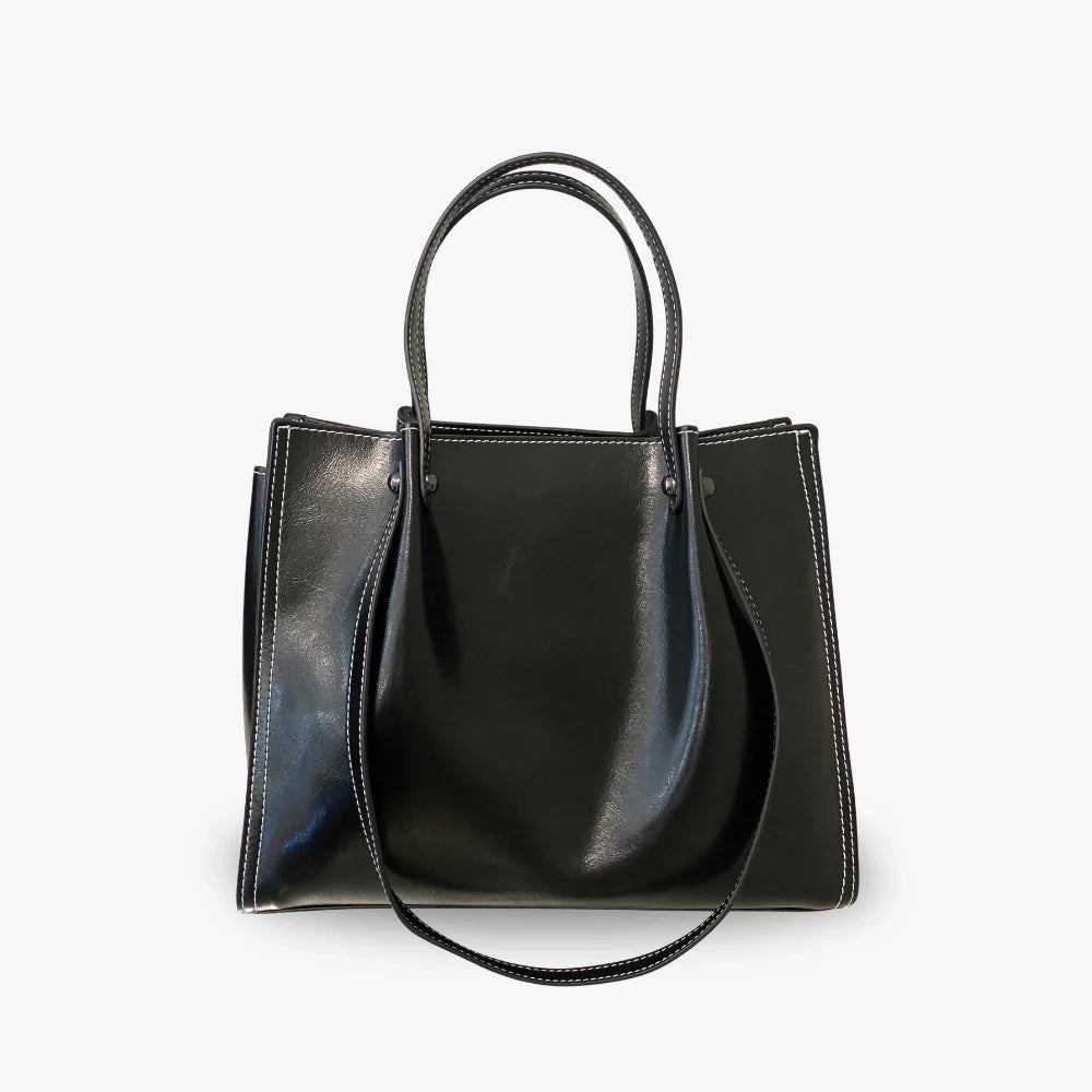 Sac cabas en cuir véritable à trois compartiments