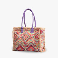 Sac cabas en toile texturée à motifs colorés
