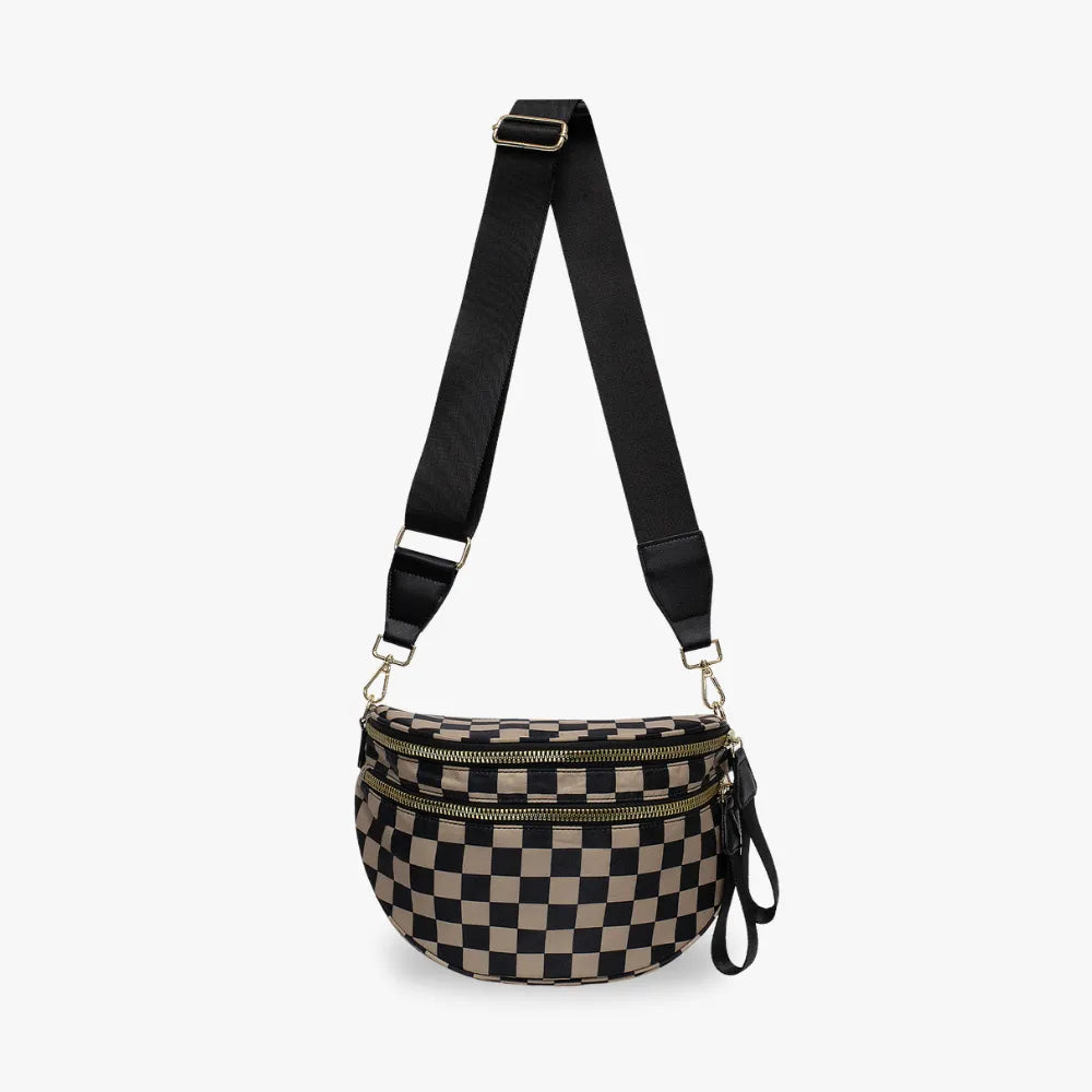 Sac bandoulière à damier en nylon déperlant