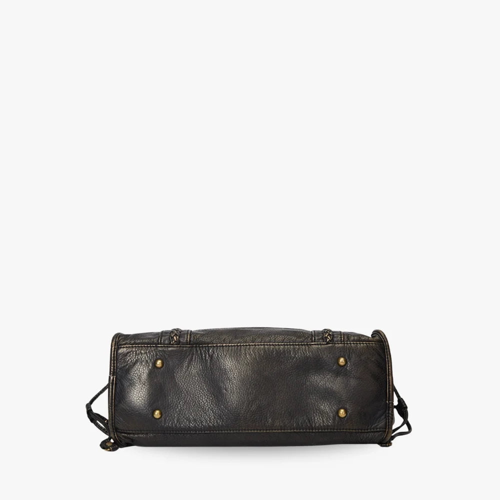 Sac bandoulière en simili cuir grainé à bords bronze