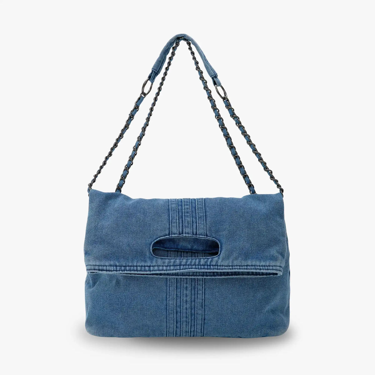 Grand sac à main en jean recyclé à anses chaîne