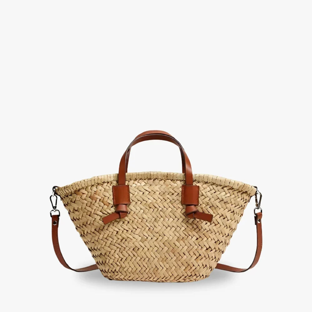 Petit sac cabas en paille à bandoulière amovible
