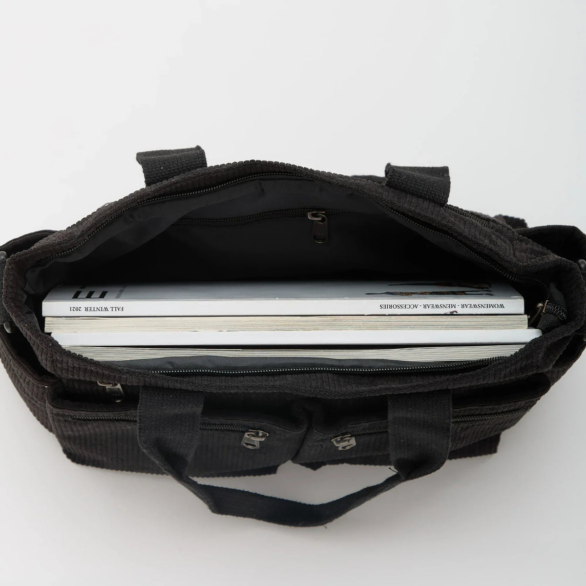 Sac bandoulière en velours côtelé à poches zippées