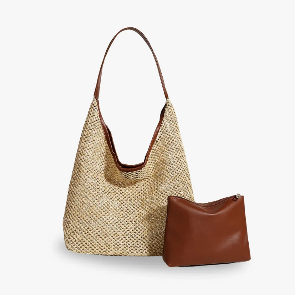 Sac hobo en paille tressée avec pochette amovible