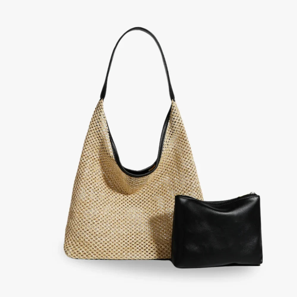 Sac hobo en paille tressée avec pochette amovible