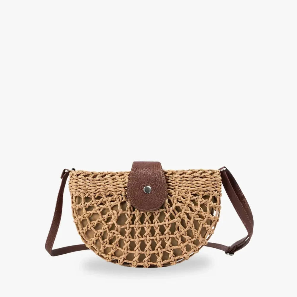 Sac bandoulière en paille et simili cuir