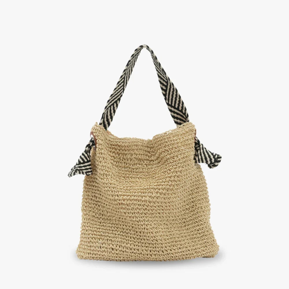 Sac en paille à anse en corde tressée bicolore