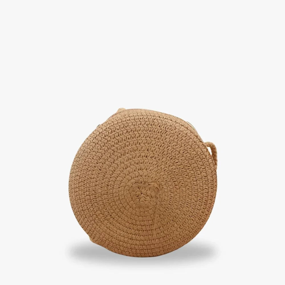 Petit sac rond en paille à bandoulière en corde