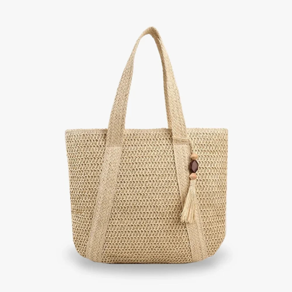 Grand sac cabas en paille zippé