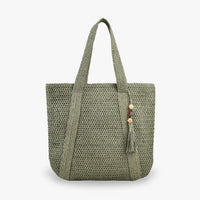 Grand sac cabas en paille zippé