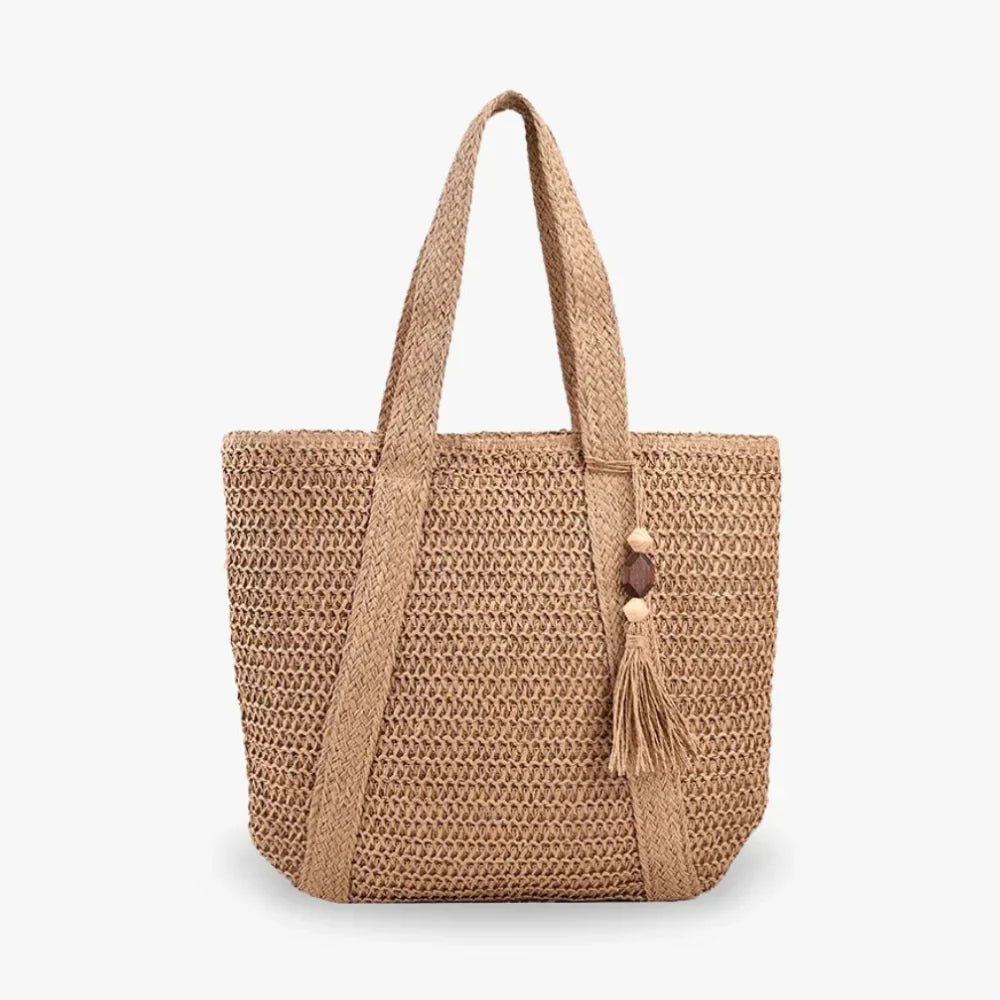 Grand sac cabas en paille zippé