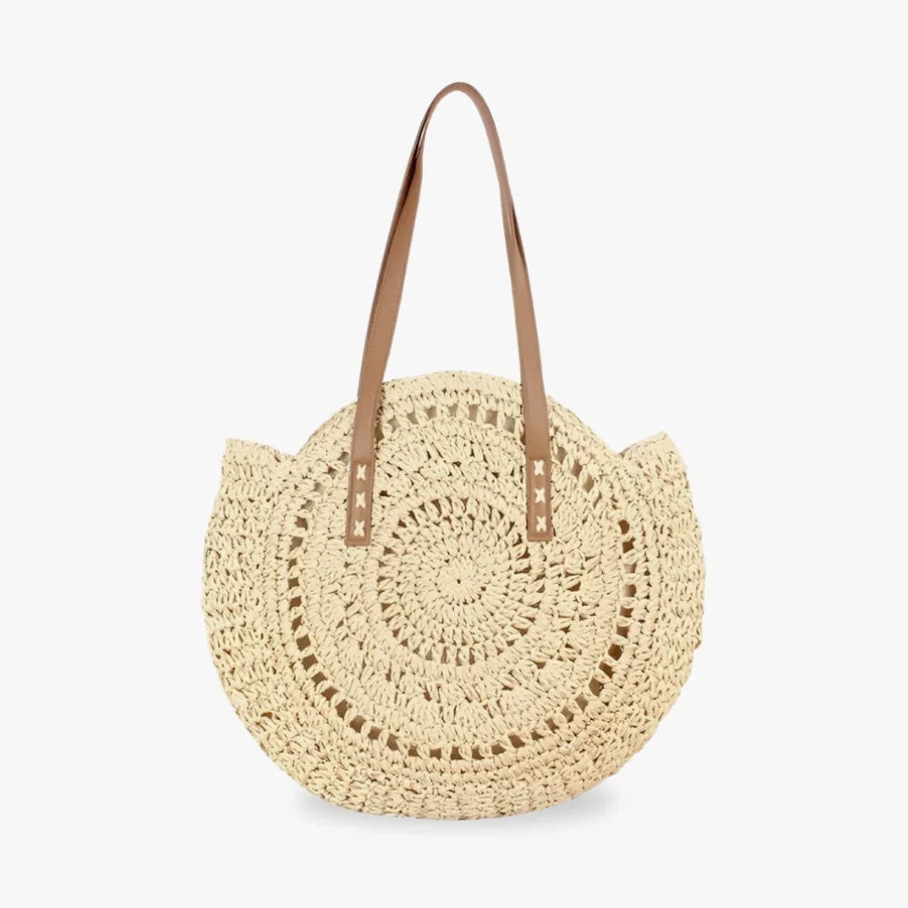 Maxi sac cabas en paille avec finitions simili cuir