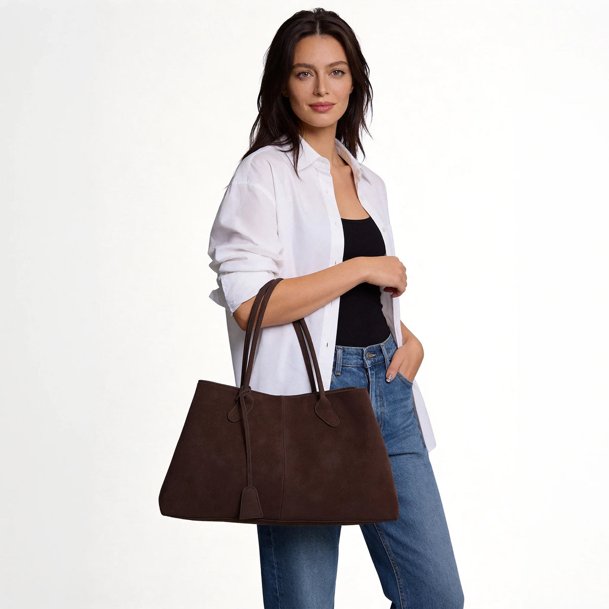 Sac cabas épaule en suédine 16 pouces