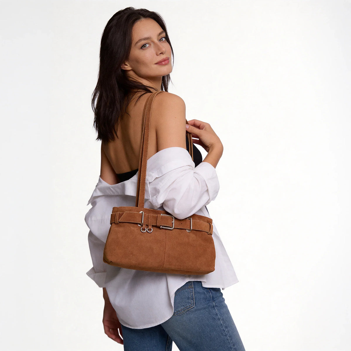 Sac à main en suédine à ceinture décorative