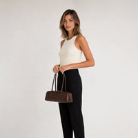 Sac à main allongé en cuir véritable brillant