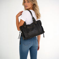 Sac bandoulière en simili cuir grainé à bords bronze