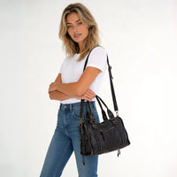 Sac bandoulière en simili cuir grainé à bords bronze