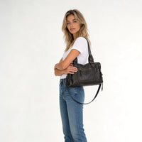 Sac bandoulière en simili cuir grainé à bords bronze