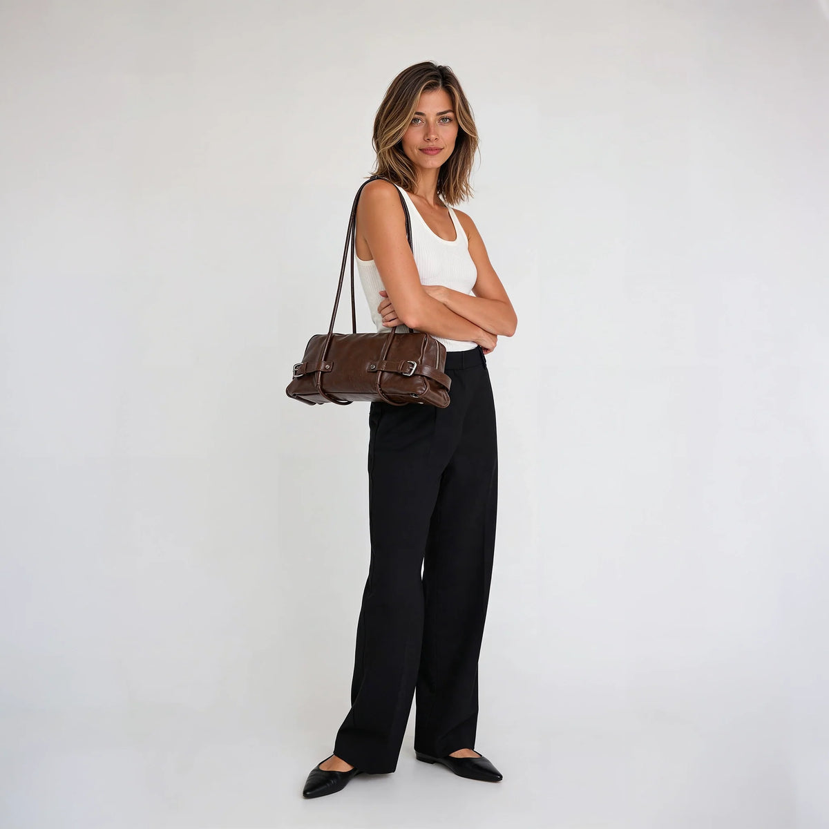 Sac à main brillant à ceinture décorative
