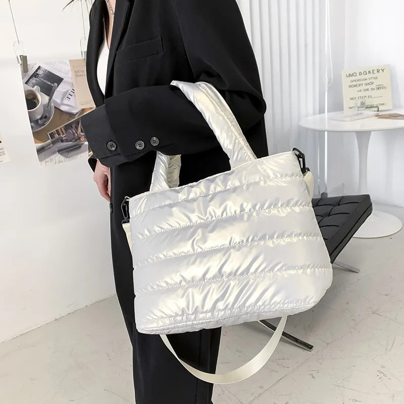 Sac cabas zippé en nylon à bandoulière amovible